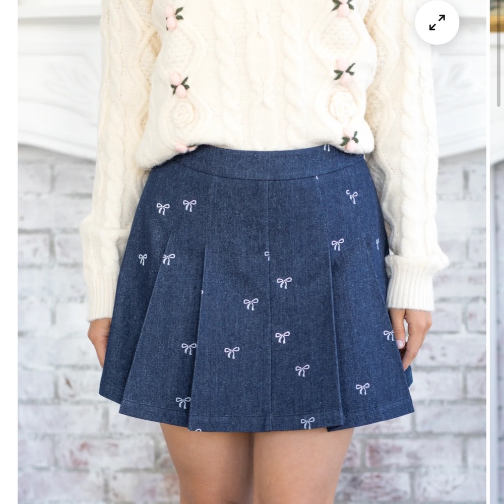 Kestan Asher Denim Pleated Bow Skirt small